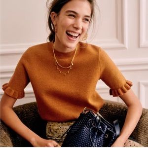 SEZANE Chryssa Jumper Ruffle Sleeve Sweater Copper Size Small